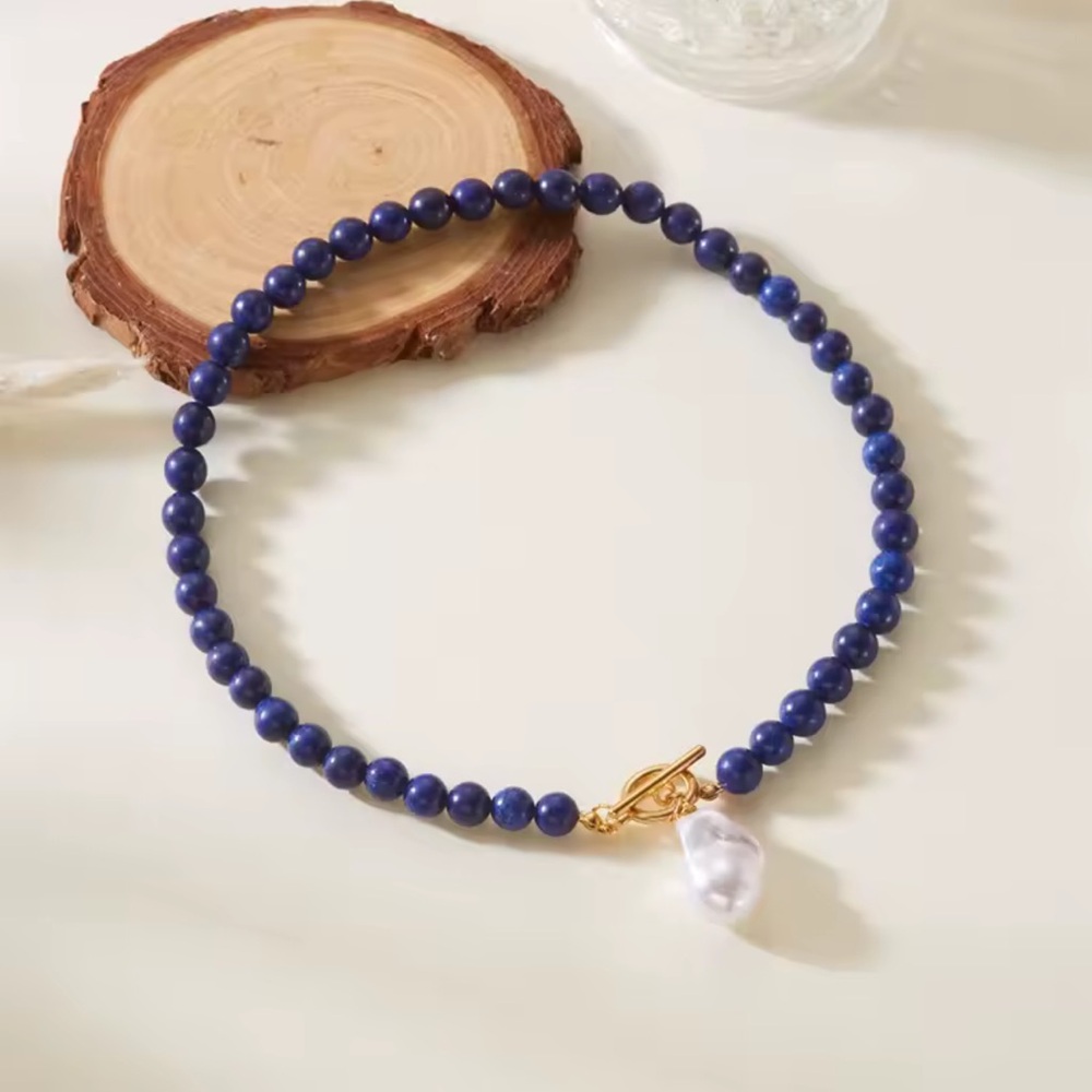 Elegant Blue Beaded Necklace with Gold Clasp